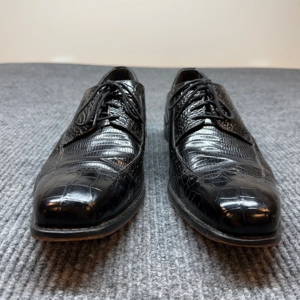 Stacy‎ Adams Croc Lizard Embossed Dress Shoes Mens 11.5 Black Leather Oxford
